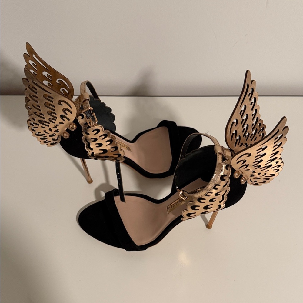 Sophia Webster Black and Gold Angel Wing Heels